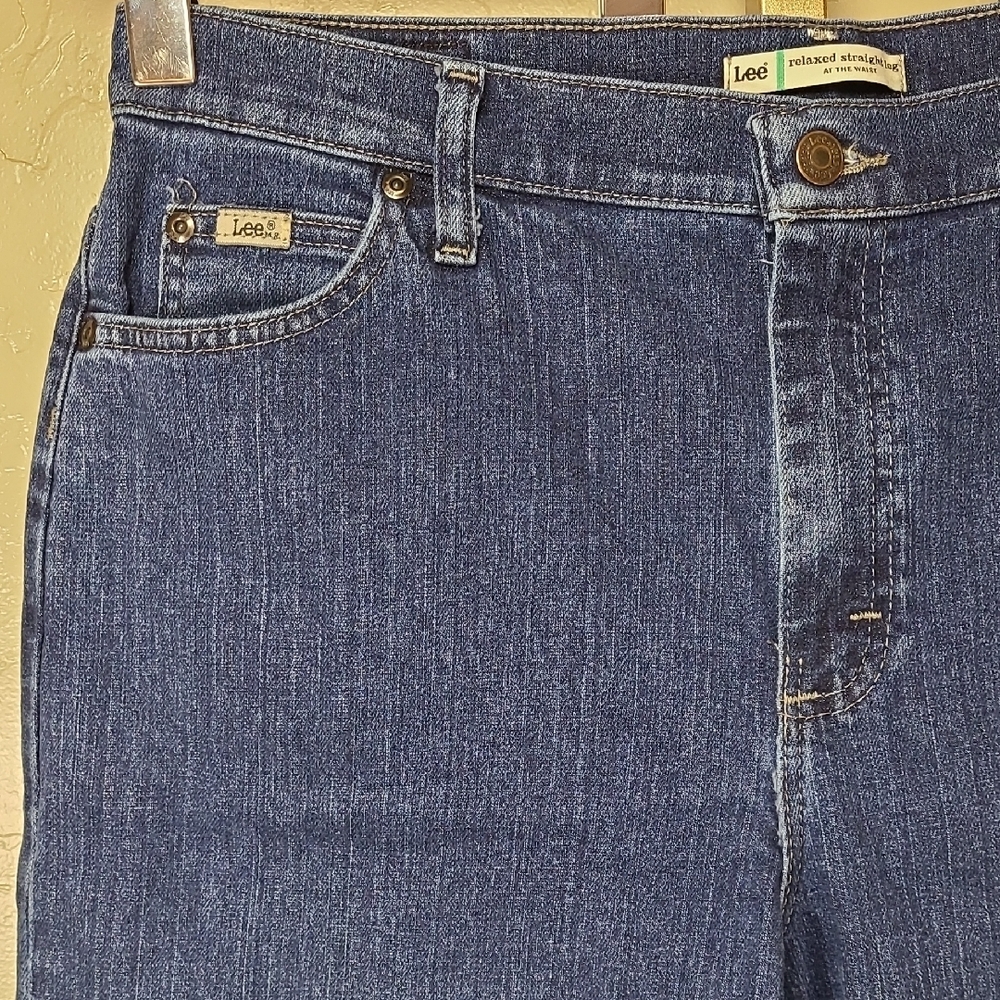 Lee Women's Relaxed Straight Leg Dark Blue Jeans Size 14 Short - Picture 5 of 13